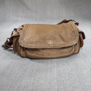 Vintage Tan Leather Shoulder Bag Medium Hobo Purse Classic Everyday Beige